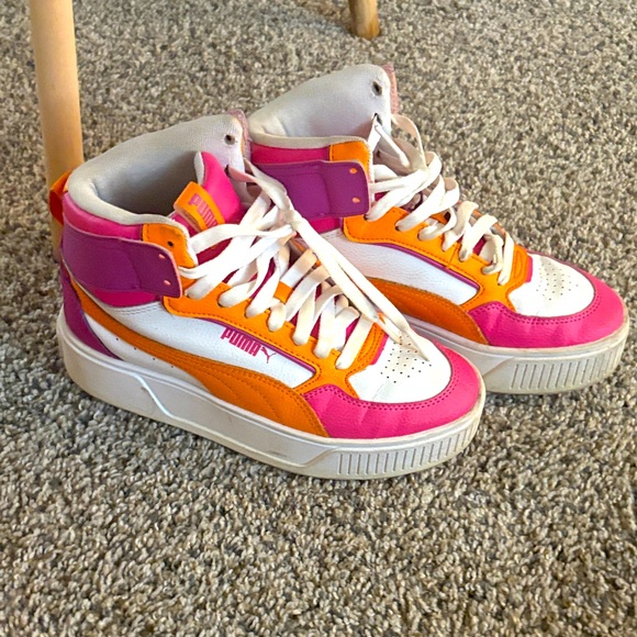 Puma Vibrant Pink and Orange High-Tops - Picture 1 of 3